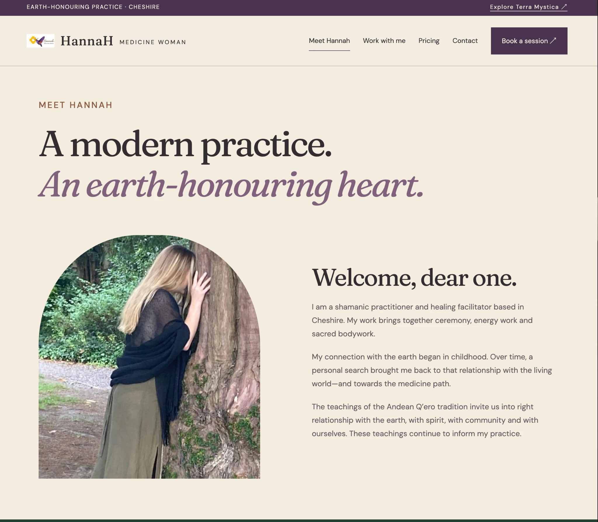 Hannah Medicine Woman website showing a calm, service-led digital experience