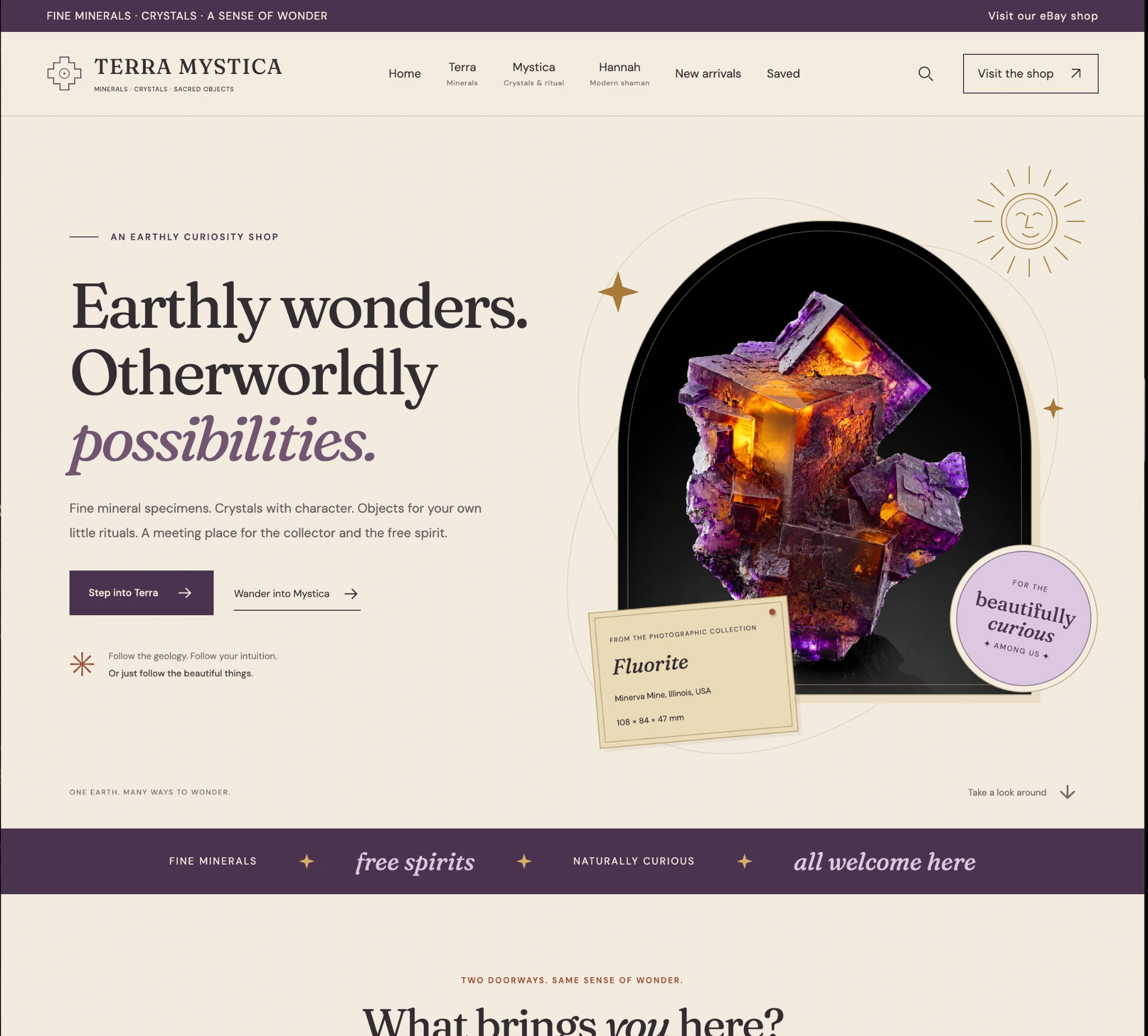 Terra Mystica website homepage with a premium mineral retail experience